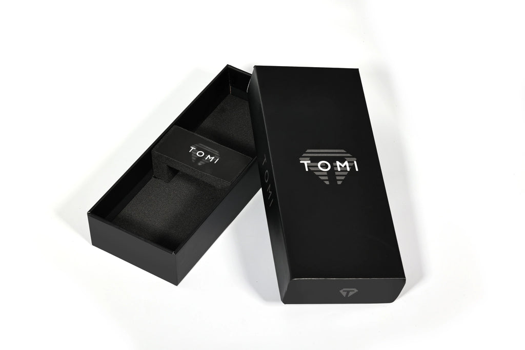 TOMI Classic Square Quartz Watch – Black Case & Brown Suede Strap