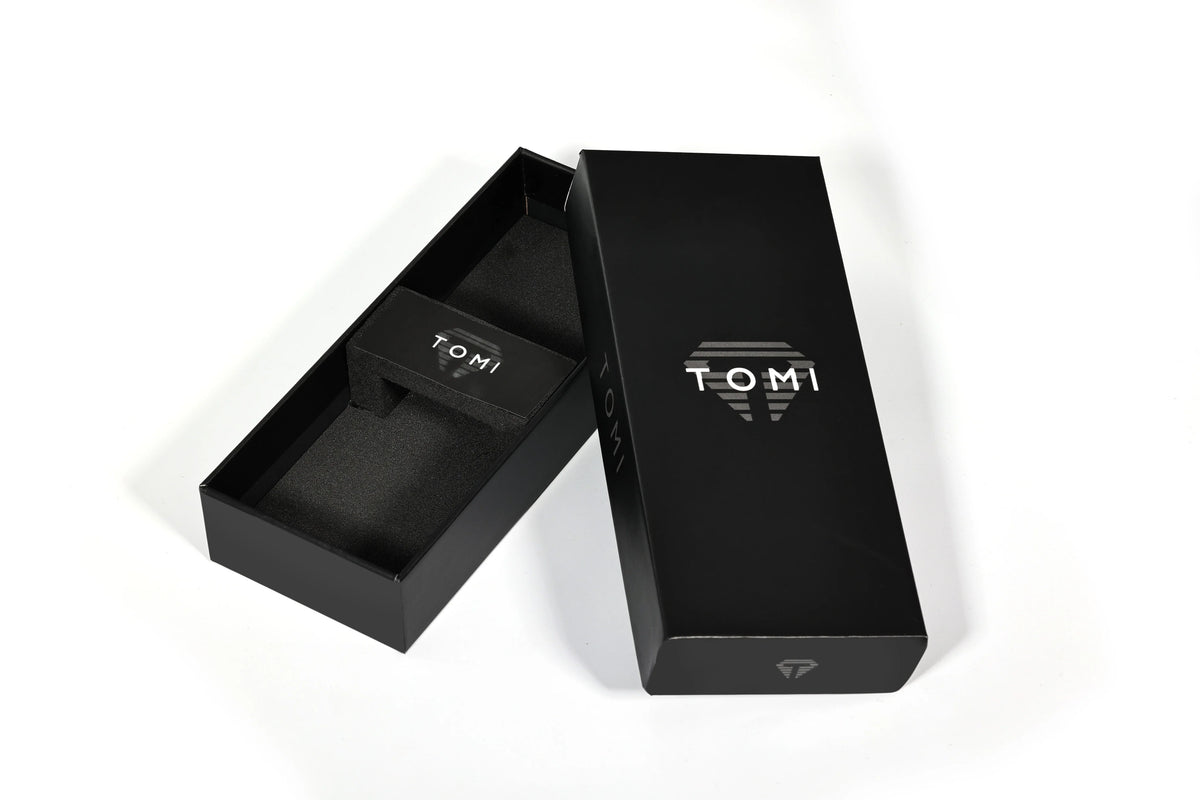 TOMI Classic Square Quartz Watch – Black Case & Brown Suede Strap
