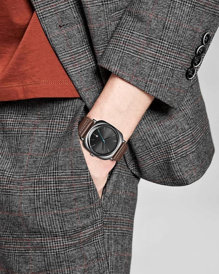 TOMI Black Edition | Gunmetal Dial & Brown Leather Strap