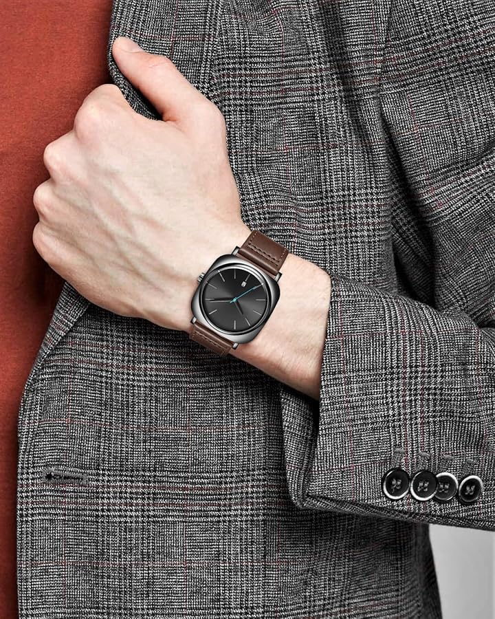 TOMI Black Edition | Gunmetal Dial & Brown Leather Strap
