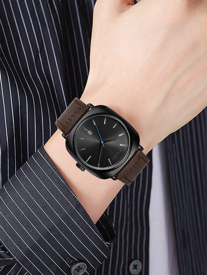 TOMI Black Edition | Gunmetal Dial & Brown Leather Strap