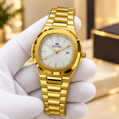 BESTWIN Gold-Tone Black Dial Watch