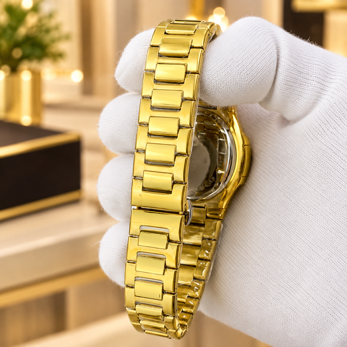 BESTWIN Gold-Tone Black Dial Watch