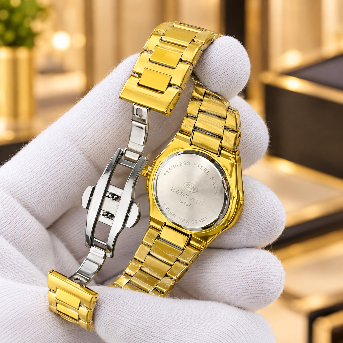 BESTWIN Gold-Tone Black Dial Watch