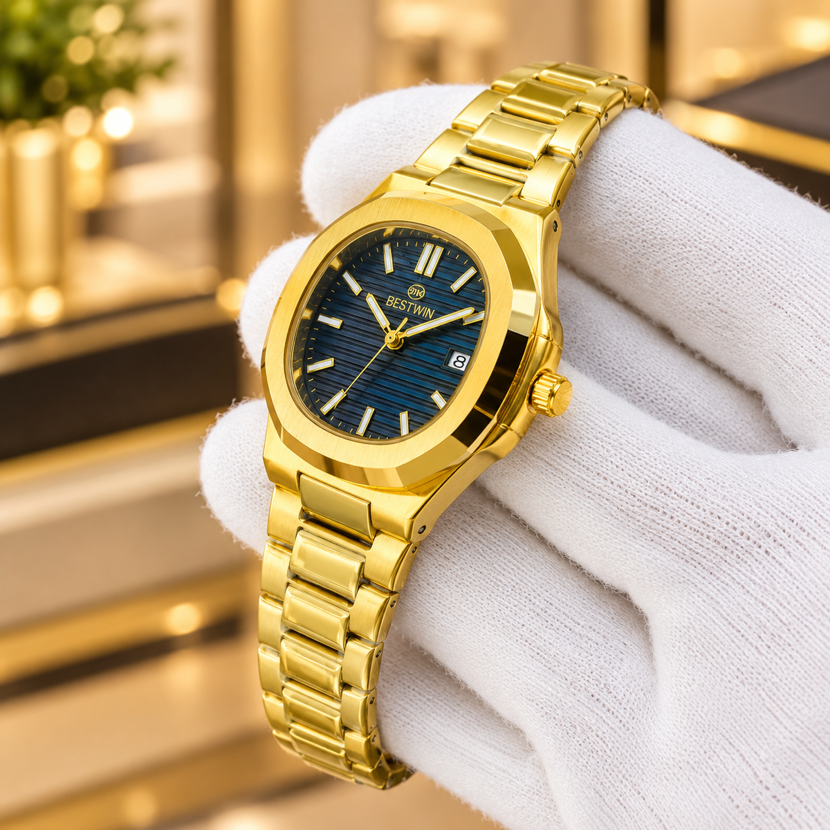 BESTWIN Gold-Tone Black Dial Watch