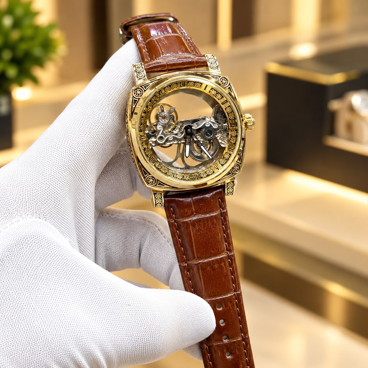 Rovite Original Skeleton Tourbillon Mechanical Watch – Engraved Case