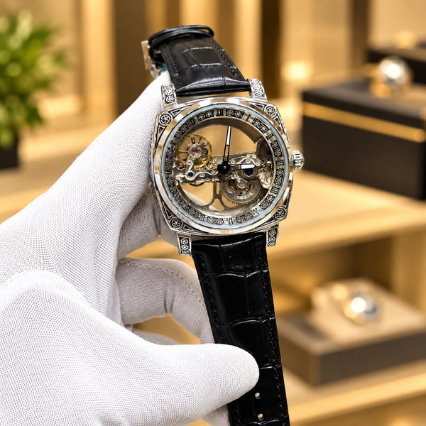 Rovite Original Skeleton Tourbillon Mechanical Watch – Engraved Case