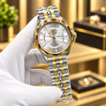Bestwin Day-Date Steel Bracelet Watch – Diamond Markers & Two-Tone Strap