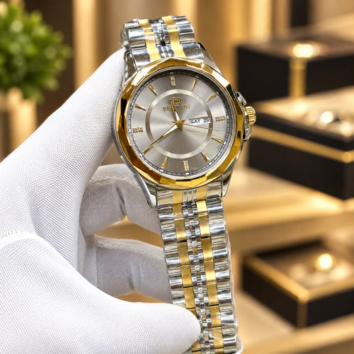 Bestwin Day-Date Steel Bracelet Watch – Diamond Markers & Two-Tone Strap