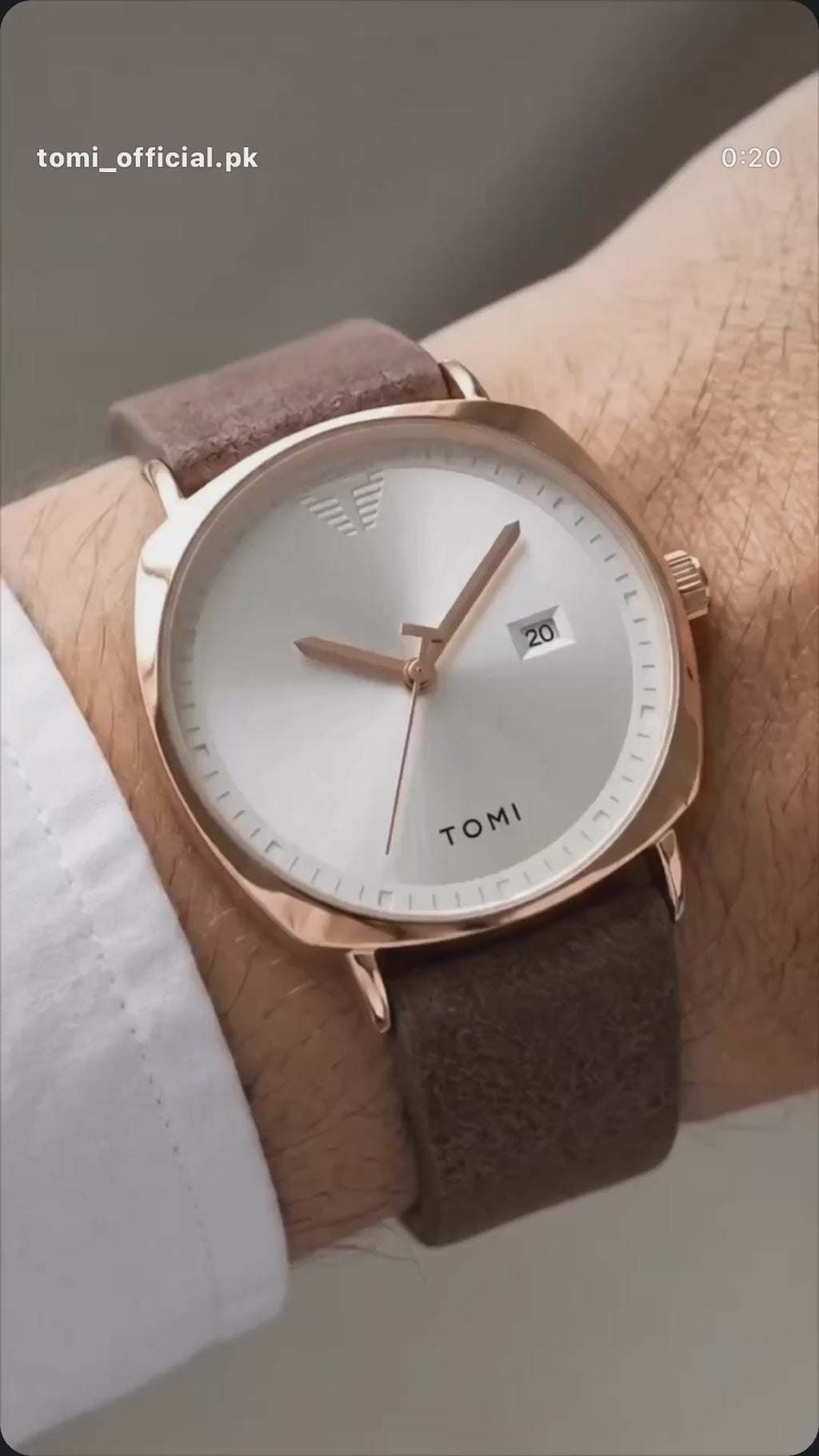 TOMI Classic Square Quartz Watch – Black Case & Brown Suede Strap